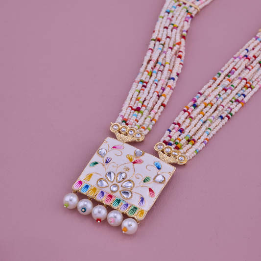 Multicolor Square Necklace Set with Pendant, Earrings