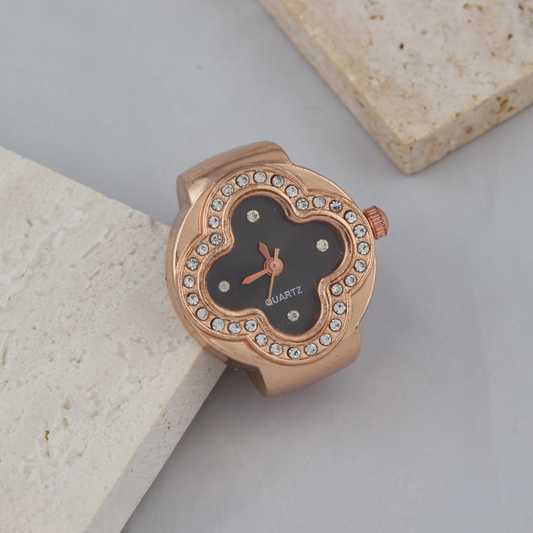 Elegant Rose Gold Ring Watch with Crystal Accents