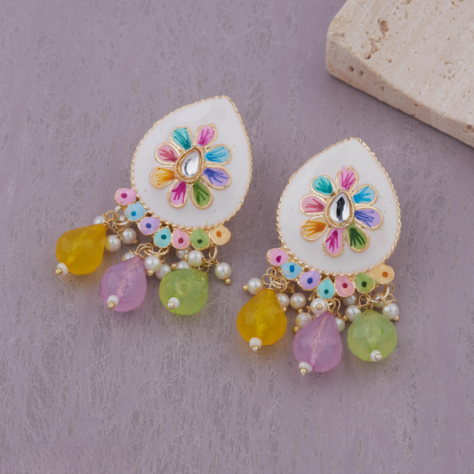 Multicolor Traditional Hand-Painted Floral Necklace Set with Earrings