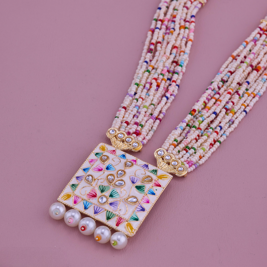 Square Multicolor Necklace Set with Pendant & Earrings
