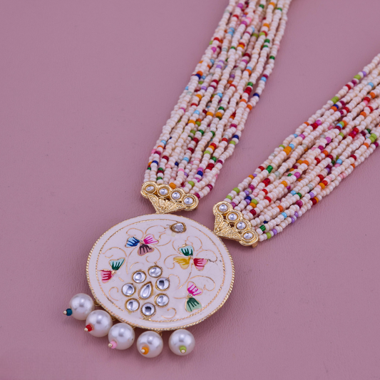 Multicolor Necklace Set with Meenakari Pendant & Earrings Set