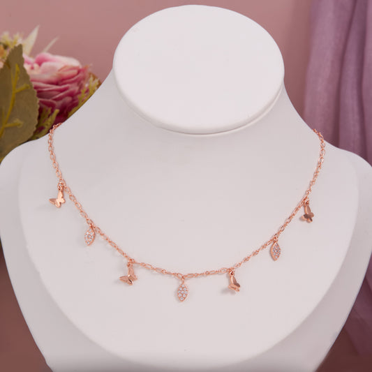 Stainless Steel Butterfly Necklace with Diamonds – Rose Gold