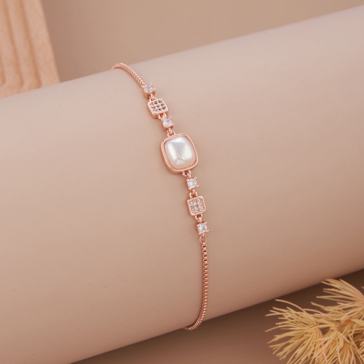 Stainless Steel Rose Gold-Plated AD Studded Floral Wraparound Bracelet