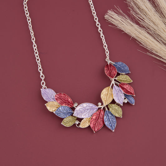 Multicolor Leaf Necklace Set with Earrings