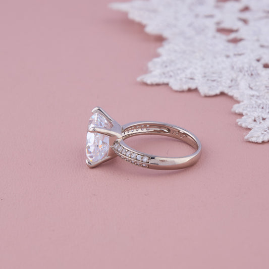 White Oval Stone Ring with Silver Band