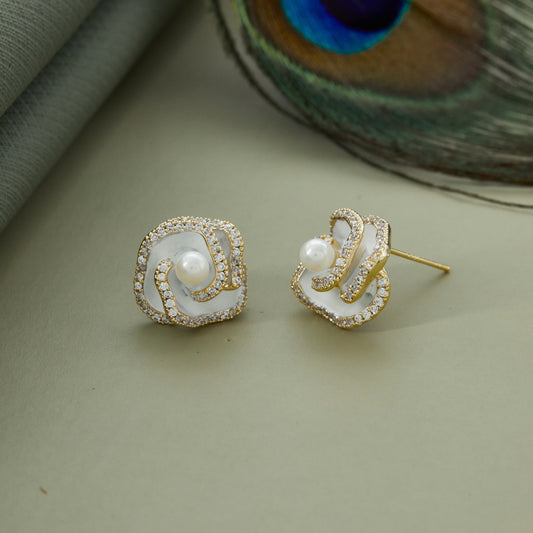 Elegant Pearl and Diamond Floral Earrings