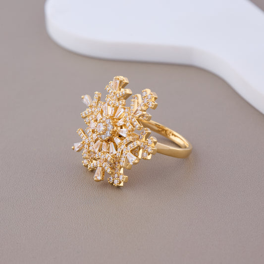 Gold Plated Floral Cocktail Ring with White CZ Stones