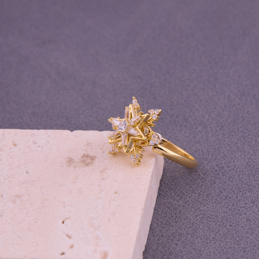 Gold Starburst Ring with White CZ Stones