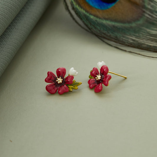 Red Floral Enamel Earrings