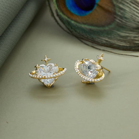 Celestial Heart Earrings with Pearls