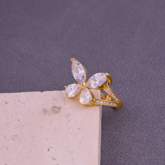 Gold Butterfly Ring with Large White CZ Stones