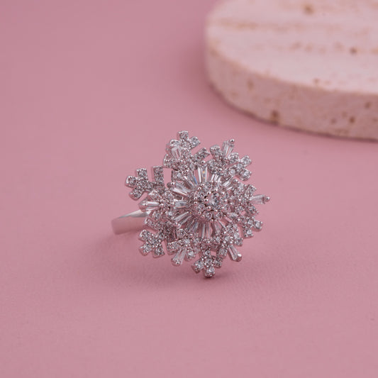 White Snowflake Design Ring with Sparkling CZ Stones