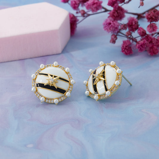 Elegant Star & Pearl Earrings with Floral Touch