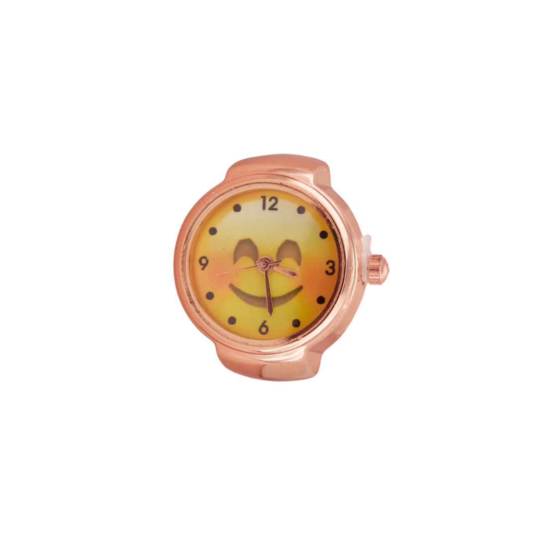 Trendy Rose Gold Ring Watch with Cool Shades Emoji Dial for Women & Girls