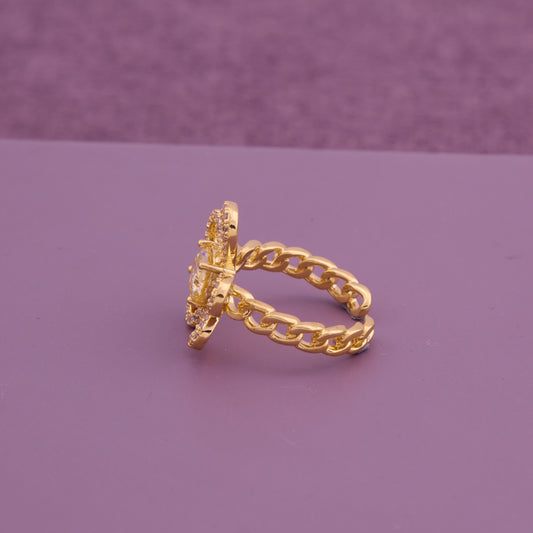 Sparkling Floral Loop Gold Ring with Central CZ Stone