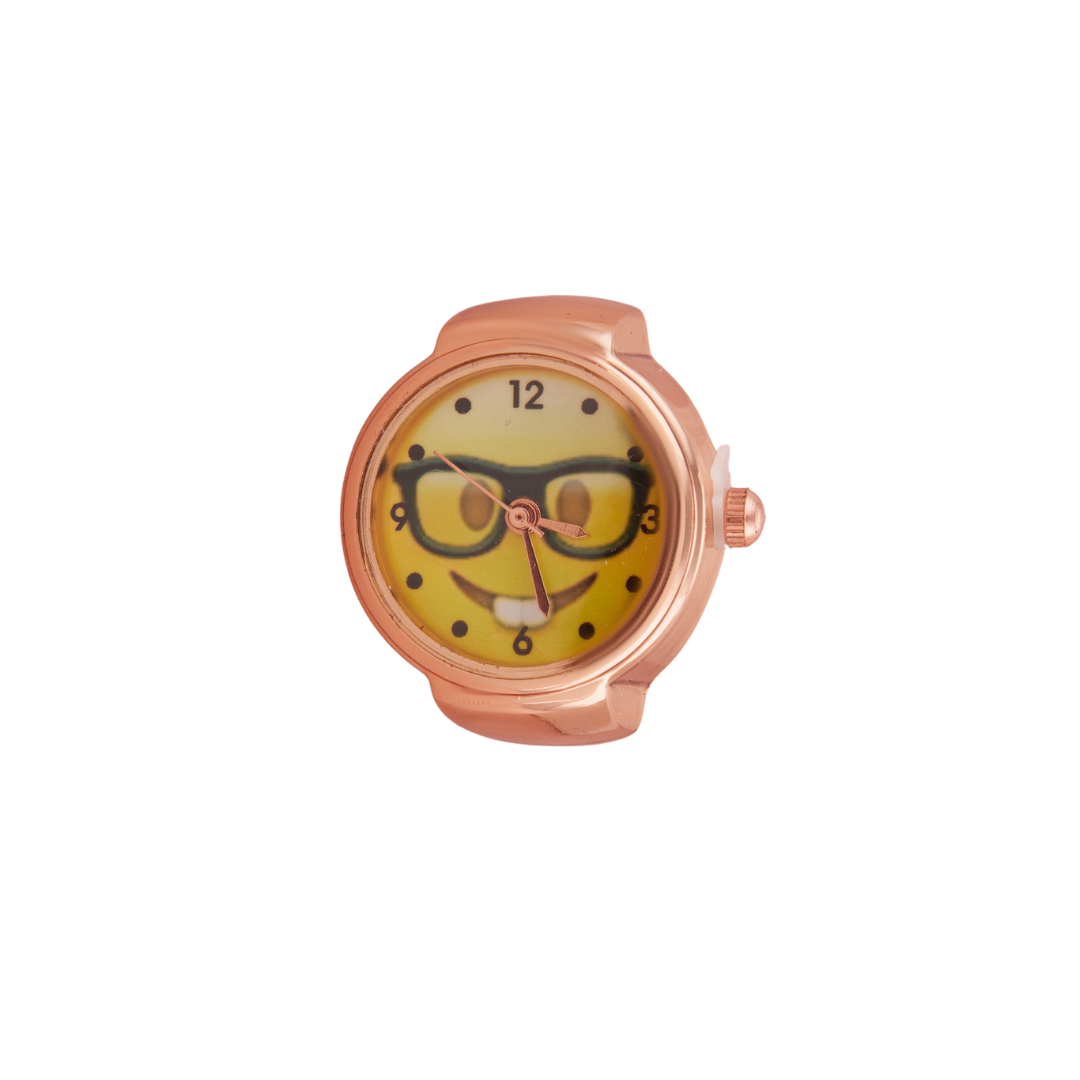Rose Gold Ring Watch with Funny Nerd Emoji Dial – Perfect for Girls & Teens