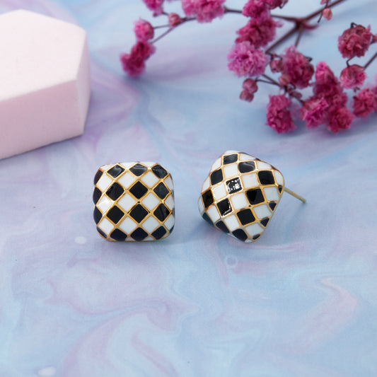 Checkerboard Black & White Earrings