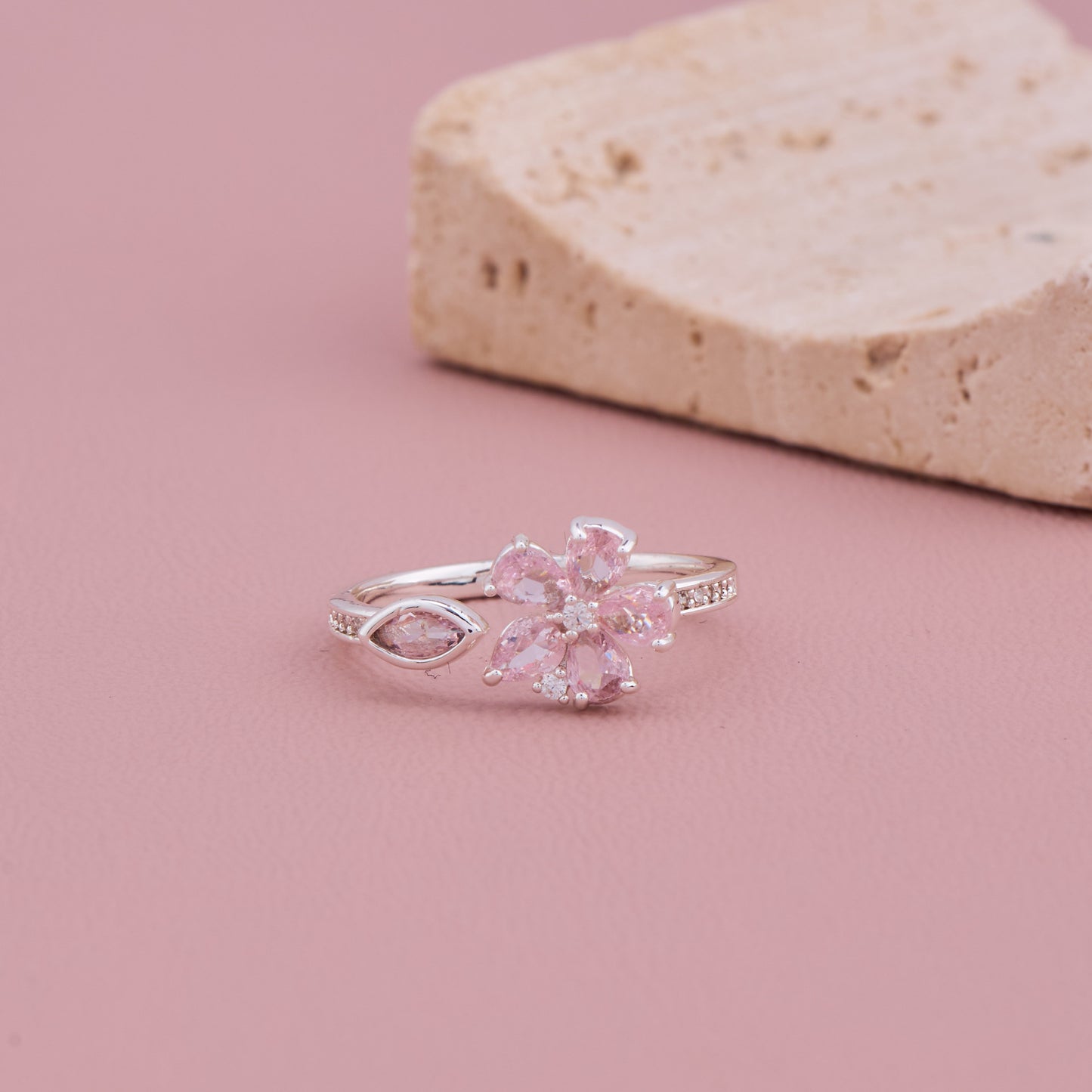 Pink Blossom Silver Ring