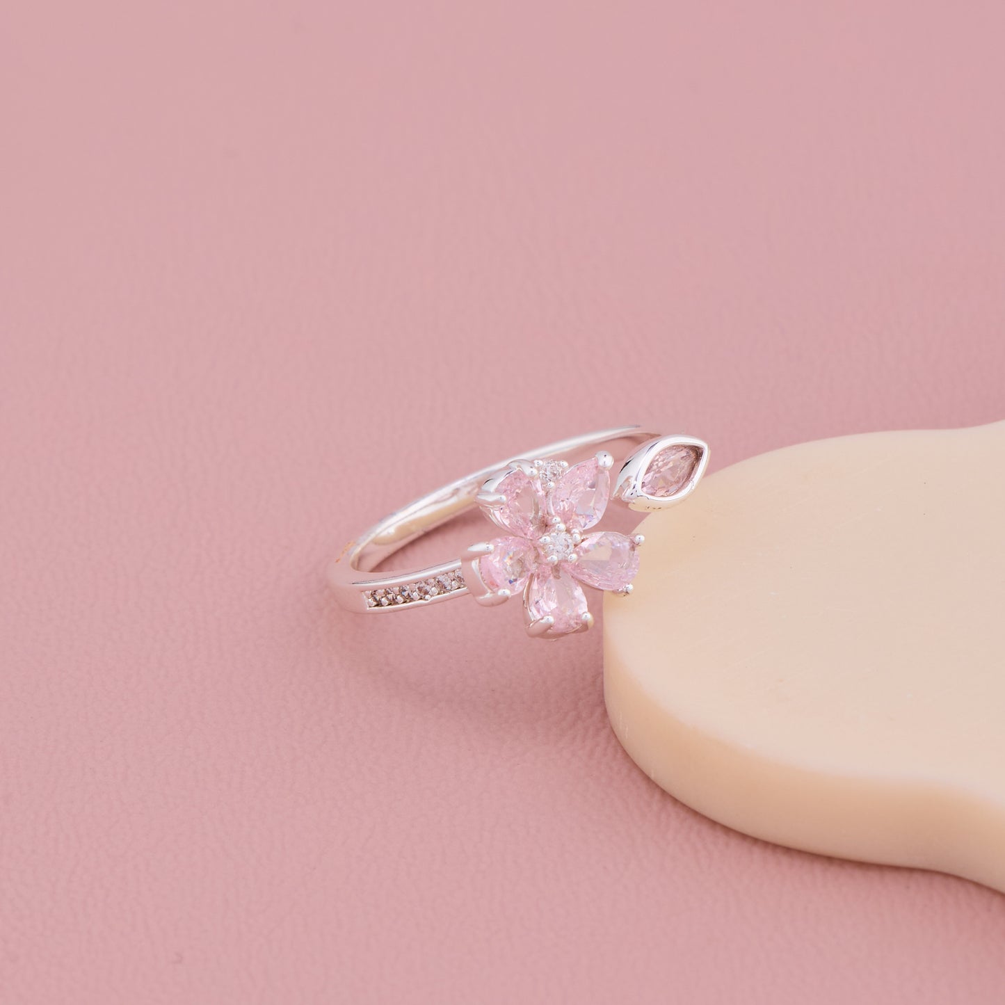 Pink Blossom Silver Ring