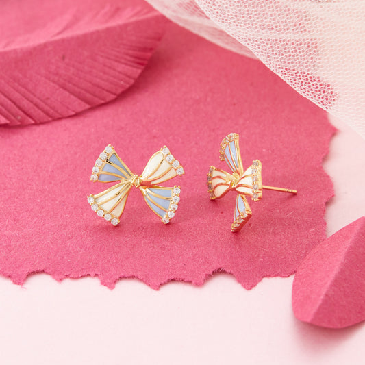 Bow-Shaped Enamel Earrings