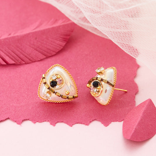 Triangular Pearl & Gemstone Earrings