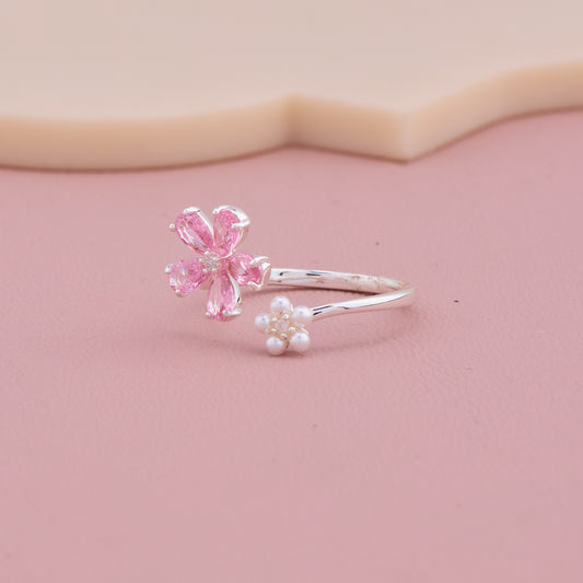 Pink Flower Pearl Ring
