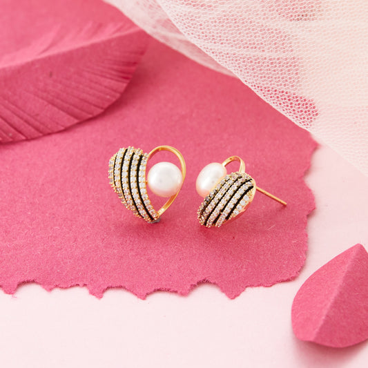 Pearl Heart Crystal Earrings