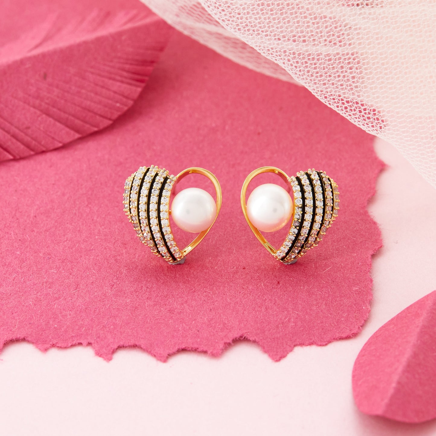 Pearl Heart Crystal Earrings