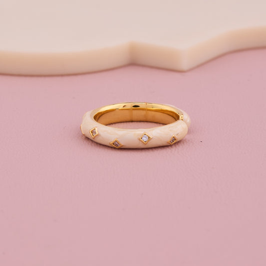 Diamond Studded Enamel Gold Ring