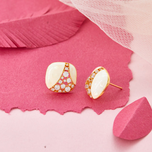 Square Stud Earrings with Crystal and Enamel Design