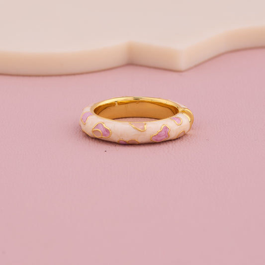Pink Heart Enamel Gold Ring