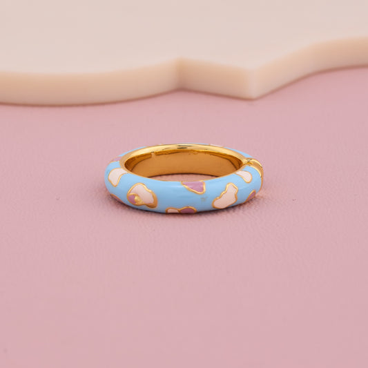 Blue Heart Enamel Gold Ring