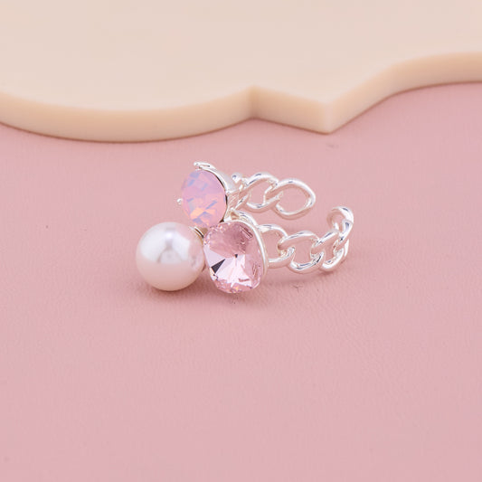 Pink Stone Pearl Silver Ring