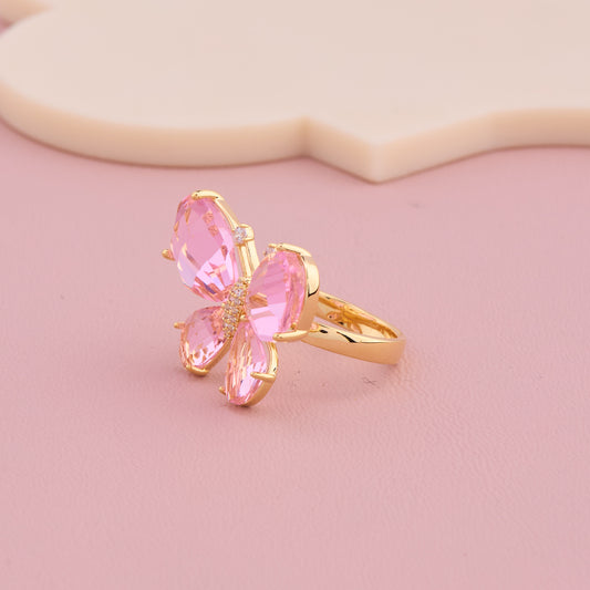 Pink Crystal Butterfly Ring