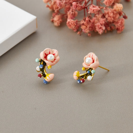 Handmade Floral Pearl Earrings