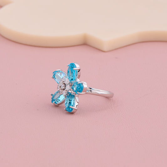 Blue Blossom Silver Ring