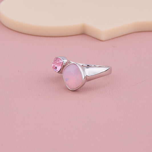 Dual Pink Stone Silver Ring