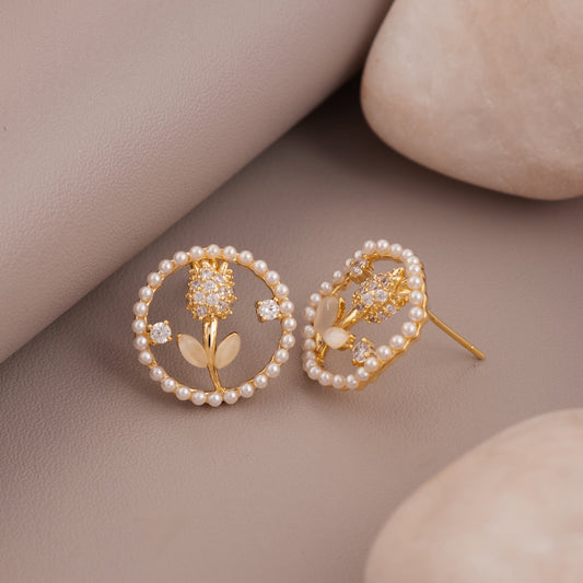 Gold Floral Earrings with Pearls – Sophisticated & Whimsical