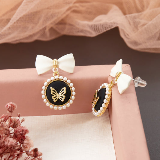 Bow & Butterfly Motif Earrings with Floral Accents