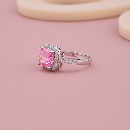 Pink Halo Silver Ring