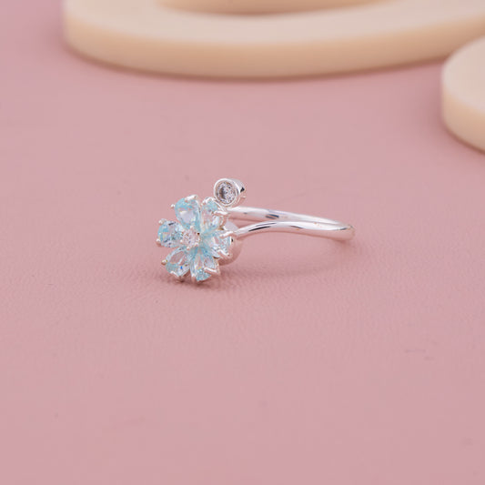 Blue Flower Silver Ring