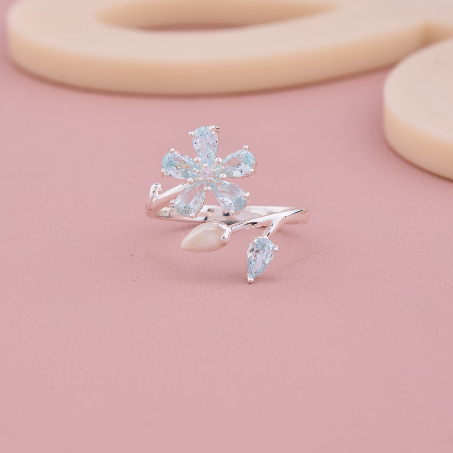 Blue Blossom Adjustable Silver Ring