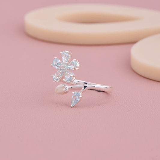 Blue Blossom Adjustable Silver Ring