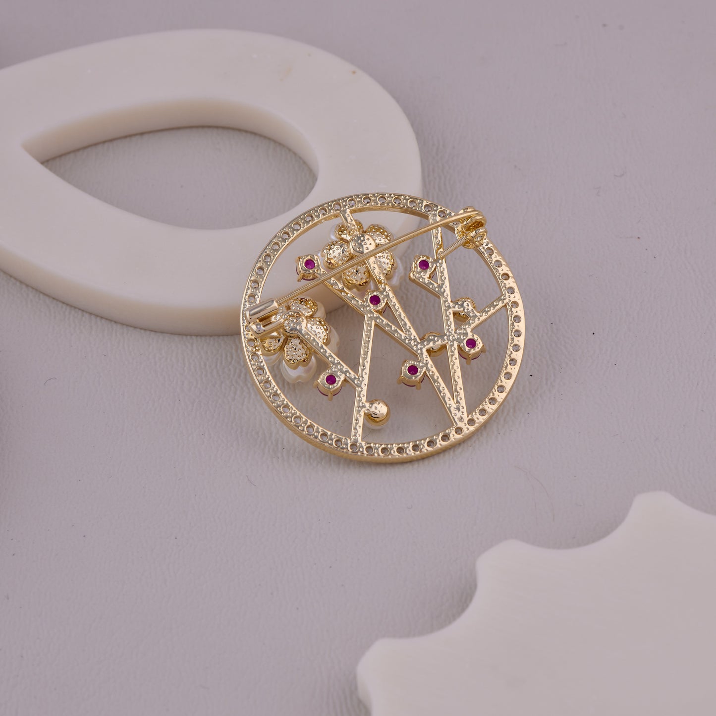 Floral Pearl Crystal Brooch