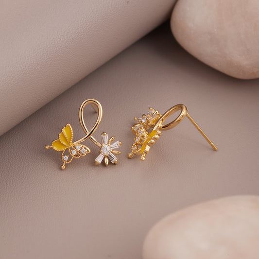 Gold Plated Quirky Stud Earrings with Artificial Stones
