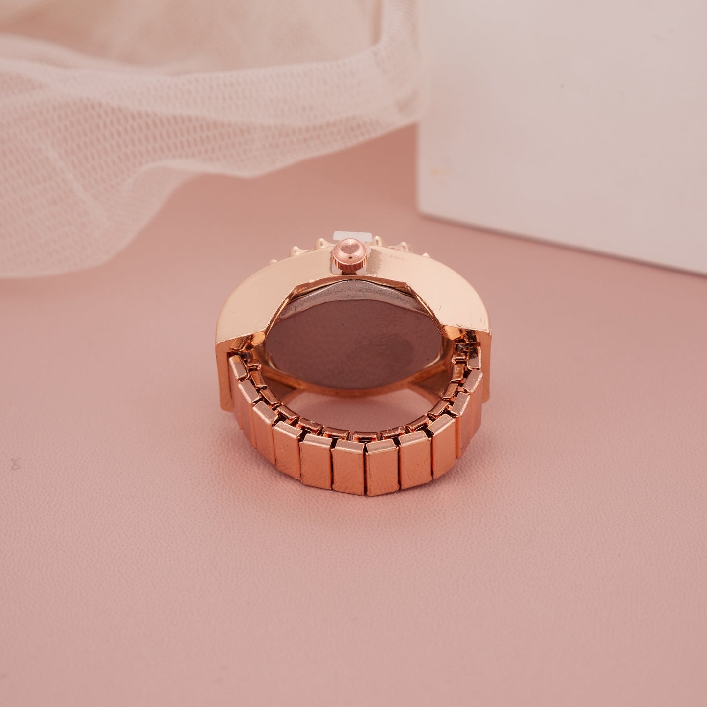Rose Gold Hexagonal Ring Watch with Scalloped Crystal Bezel