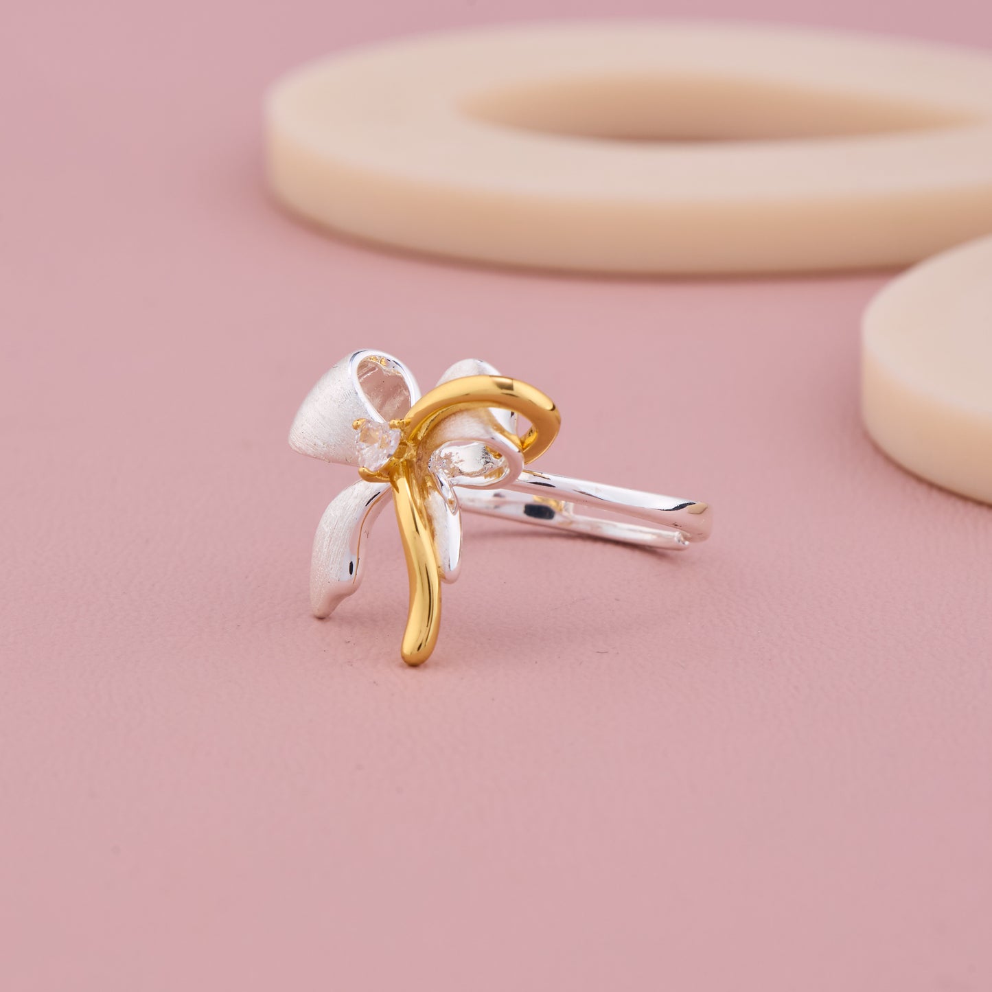 Two-Tone Bow Silver Ring