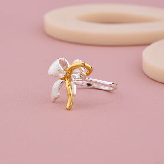 Two-Tone Bow Silver Ring