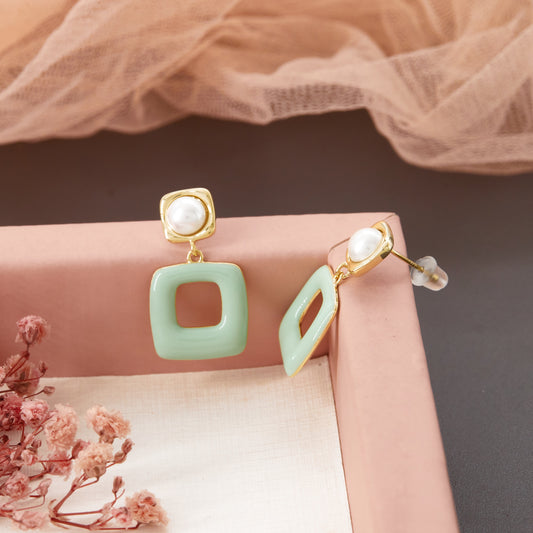 Square Enamel Elegant Wedding Earrings