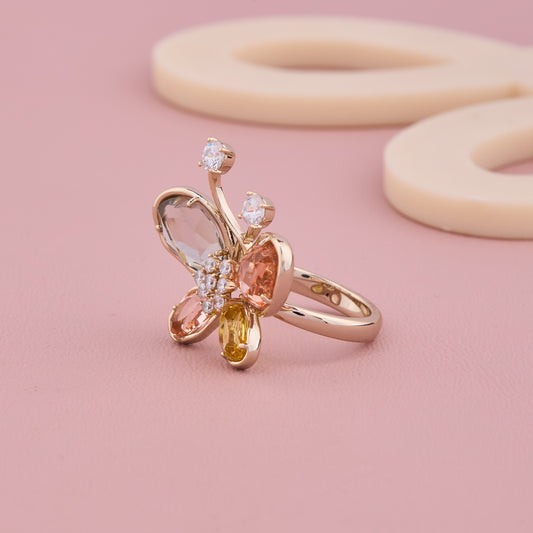 Multicolor Gemstone Butterfly Gold Ring